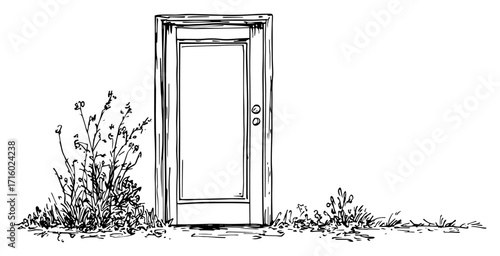 Conceptual Hand Drawn Sketch of a Mysterious Door black shape vector laser cutting engraving monochrome print