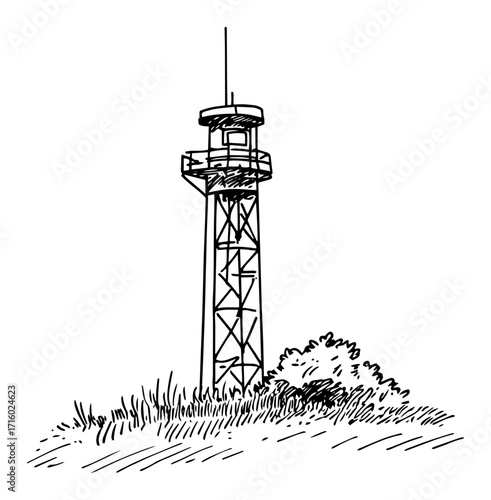 Hand Drawn Lookout and Observation Tower Sketch black shape vector laser cutting engraving monochrome print