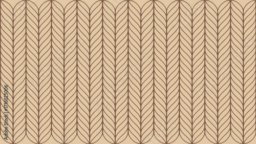 A repeating pattern of brown leaf shapes arranged vertically on a beige background creating a textile design