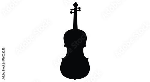 A simple black silhouette of a classic violin on white background