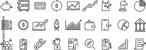 analytics line icons, growth industry doodle, minimal financial artwork, business analysis clipart, graph outline doodle, modern chart cartoon, finance doodle pack, stats icon set, profit doodle artwo