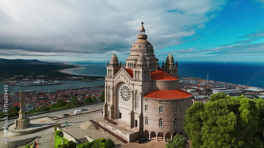 Aerial of Sanctuary of Santa Luzia in Viana do Castelo, Portugal