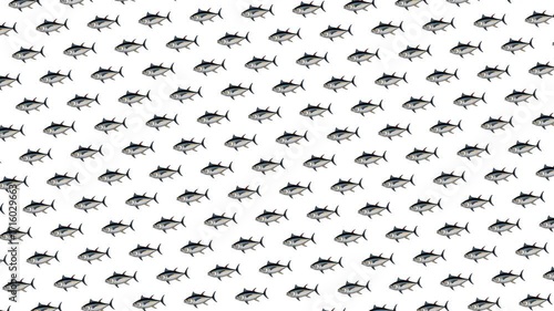 Tuna fish pattern loop animation : Seamless ocean-themed motion background with tuna fish shapes on white backdrop