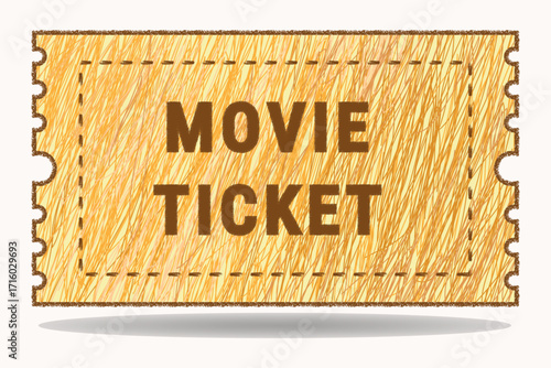 Cinema ticket in pencil style, vector isolated coupon