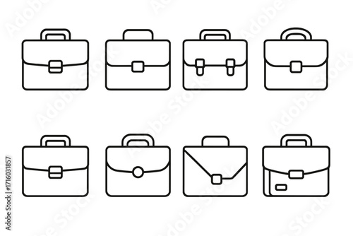 Briefcase icon set for business and office work. Portfolio line art collection. Corporate symbol pictogram. Finance document bag vector. Job and career case sign design element.