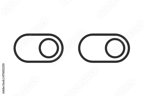 On and Off toggle switch icons. Modern outline vector illustration for web design, apps, and user interface. UI and UX elements for enabling and disabling features.