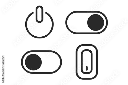 On off switch icon set vector. Power button toggle symbol collection. Modern outline style icons for user interface. Web and mobile app UI UX elements. Glyph pictogram.