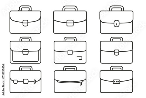 Briefcase line icon set. Business portfolio bags collection. Corporate work case symbol. Office job document holder sign. Professional career diplomat vector illustration.