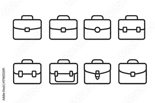 Briefcase line icon set. Business case and portfolio outline icons. Work, job, and career symbols. Professional bag for documents. Corporate graphic element for web design.