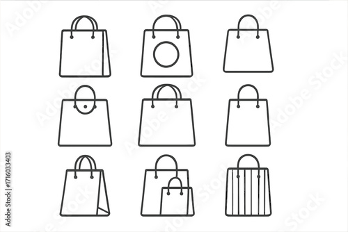 Shopping bag line icon set. E-commerce, retail and sale concept. Vector outline symbols for purchase, order, gift. Store package pictogram for web, app, ui, ux design.