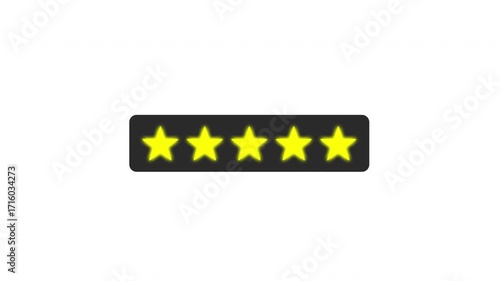 Five stars rating in a black box animation, 4K video