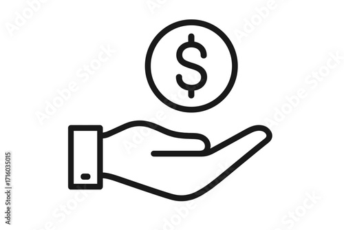 Hand receiving dollar coin icon. Vector illustration for payment, salary, income, or savings. Financial symbol for business, banking, donation, charity, and investment.