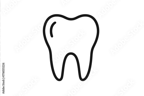 Tooth icon vector for dental clinic logo. Healthy molar outline. Stomatology and dentist concept. Oral hygiene and medicine care symbol. Simple line art graphic design element.