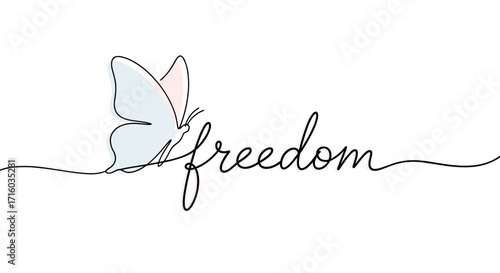 Illustration of a butterfly with the word freedom beautifully integrated in a light and airy style