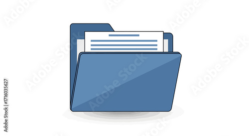A blue file folder icon with white documents inside, representing data storage, organization, and office administration.