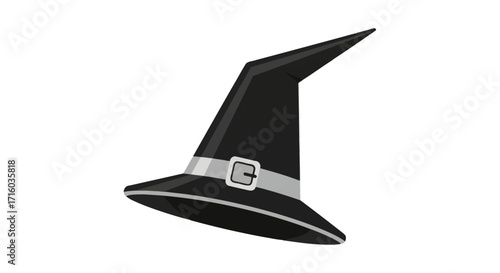 A black witch's hat with a silver buckle.