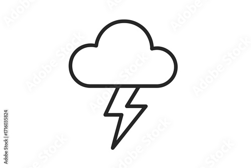 Thunderstorm icon, lightning bolt and cloud symbol. Minimalistic linear sign for web and graphic design. Weather forecast concept. Storm, thunder, electricity, power.