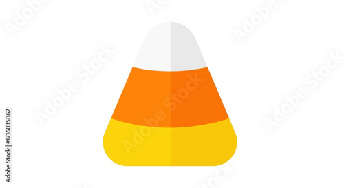 Close-up view of a candy corn, showing its three-color design.
