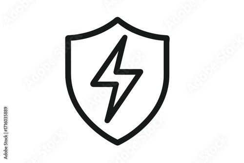 Shield with lightning bolt icon. Metaphor for energy protection, electrical safety, power, and security. Vector symbol for apps, web, and graphic design concept.