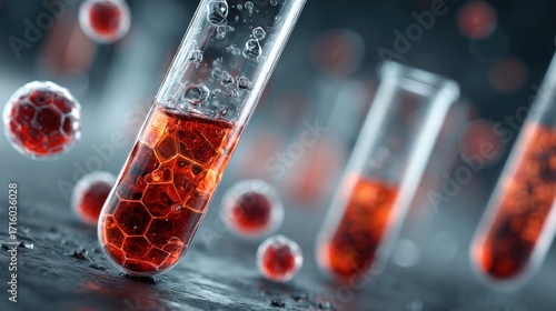 Close-Up of Test Tubes with Red Liquid: Medical and Scientific Research