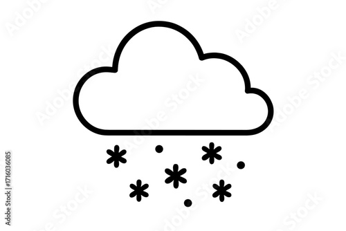 Snow cloud weather line icon. Minimalist symbol for winter forecast, cold, and snowfall. Simple vector illustration for web design, apps, banners, and social media posts.