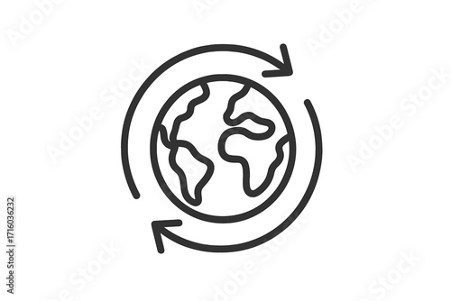 Global refresh icon. Worldwide synchronization symbol. Planet Earth line art. International logistics, delivery, and recycling concept. World update, reload, connection pictogram.