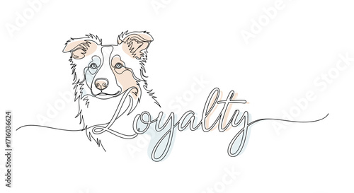 Dog illustration in minimalist style with the word "Loyalty" and copy space