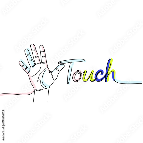 Hand illustration in minimalist style with the word "Touch" and copy space