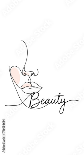 Face illustration in minimalist style with the word "Beauty" and copy space