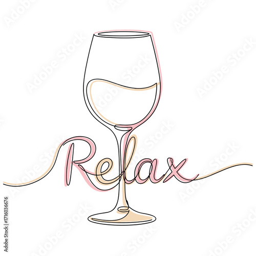 Wine glass illustration in minimalist style with the word "Relax" and copy space