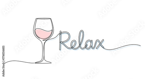 Wine glass illustration in minimalist style with the word "Relax" and copy space