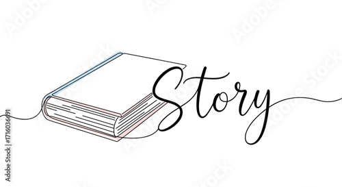 Book illustration in minimalist style with the word "Story" and copy space