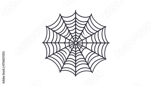 A simple vector icon of a classic spider web. This monochrome illustration features a flat design with clean outlines, isolated on a white background