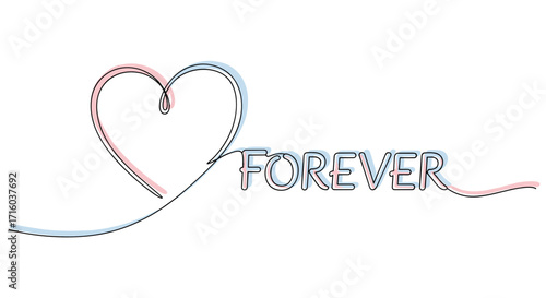 Heart illustration with the word 'Forever' in a colorful minimalist design copy space