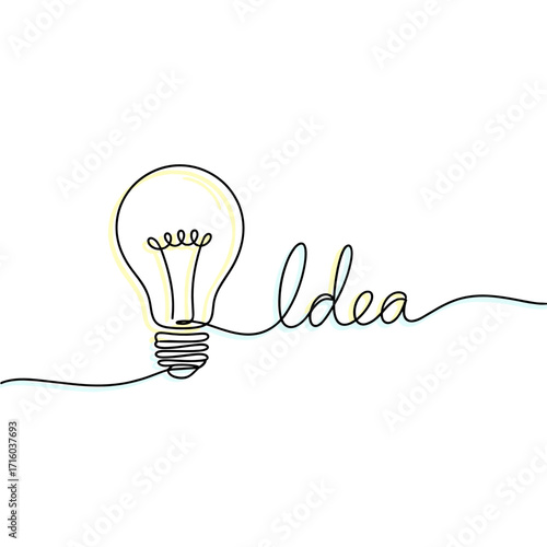Illustration of a light bulb with the word 'Idea' in a minimalist and creative design copy space