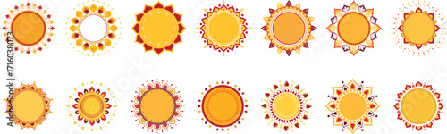 Mandala, circle, indian, festival, decoration, line, puja, swirl, border, hinduism, hindu, islamic, card, celebration, set, collection, dussehra, diwali, deepavali, durga, festive, event, yellow, red,