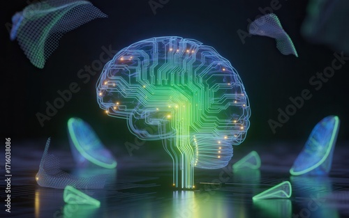 Futuristic digital brain design with glowing circuits representing artificial intelligence
