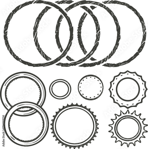 Hand Drown Graphic Ornaments Vector Silhouette. set of round frames with circles