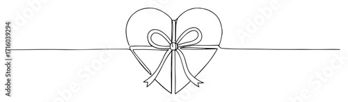 heart shaped gift box with ribbon line art