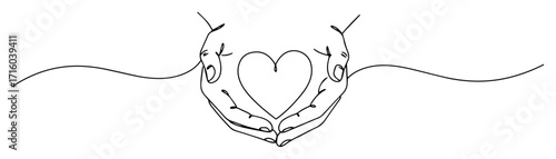 hands cupping heart shape line art