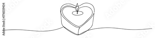 single heart shaped candle burning line art