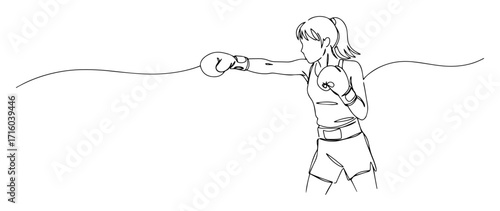 one continuous line drawing of a female boxer throwing a punch