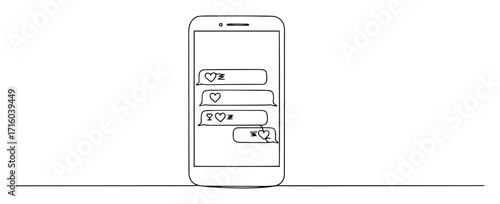 mobile phone with love chat messages line art