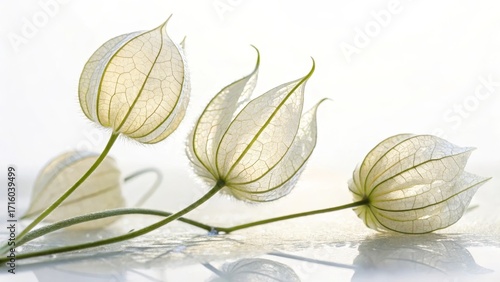 delicate backlit chinese lantern seed pods: ethereal minimalist botany