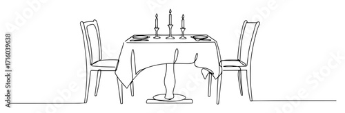 one continuous line drawing of a romantic dinner table for two date night