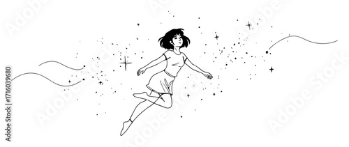 floating girl with sparkles