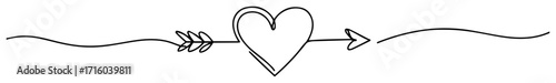 heart pierced by an arrow one continuous line drawing