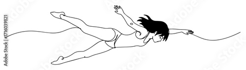 continuous line woman swimming freestyle vector
