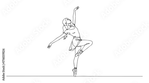 continuous line ballerina dancer elegant pose vector