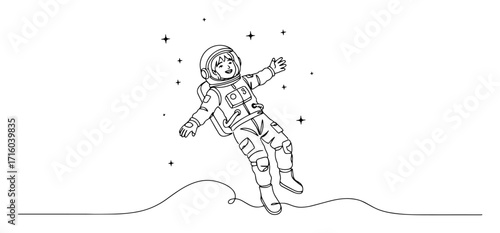 continuous line astronaut floating in space vector